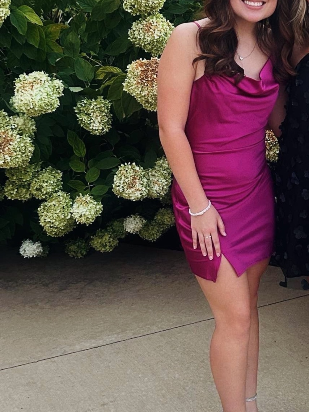 Blue Blush Satin Cowl Neck Mini Dress in Fuchsia Pink